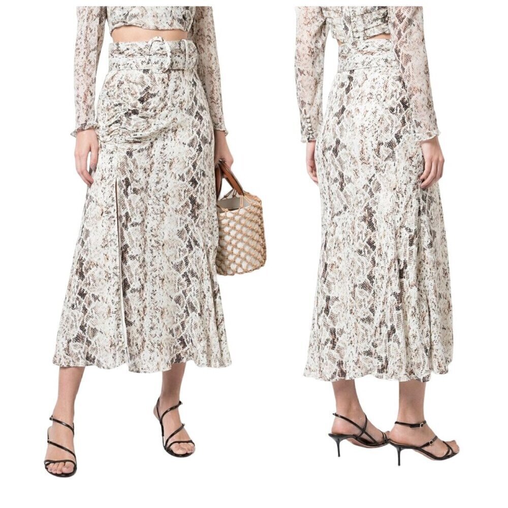 Nicholas Ruched Snake-print Silk-chiffon Midi Skirt, SIze 6
